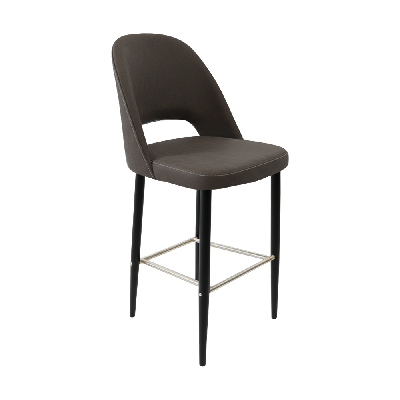 crescent 750mm barstool - charcoal fabric with black round legs 