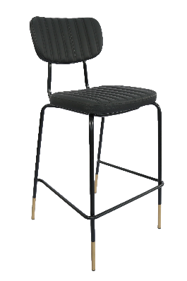 durafurn tiramisu barstool - black frame with brass tip / black vinyl 