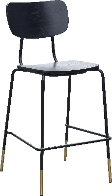 durafurn tiramisu barstool - black frame with brass tip / black ply 