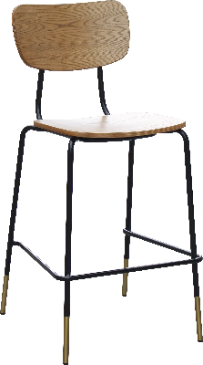 durafurn tiramisu barstool - black frame with brass tip / oak ply 