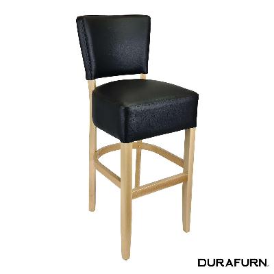 memphis club barstool - black dolaro vinyl seat and backrest - natural frame 
