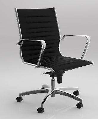 metro mid back meeting chair - black pu leather, stainless steel frame, removable armrests