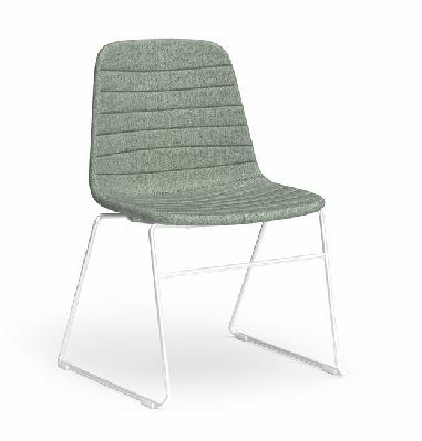 sofia chair with sled powder-coated base – white frame, fabric upholstery - leaf