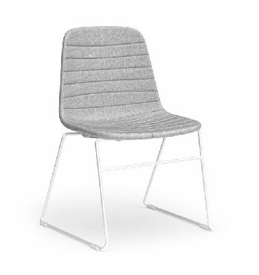 sofia chair with sled powder-coated base – white frame, fabric upholstery - grey mist