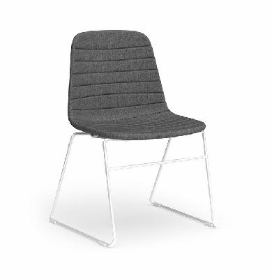 sofia chair with sled powder-coated base – white frame, fabric upholstery - pewter