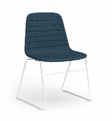 sofia chair with sled powder-coated base – white frame, fabric upholstery - steel blue