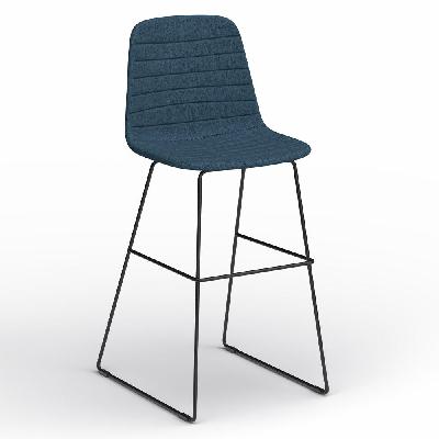 sofia stool with sled powder-coated base – black frame, fabric upholstery - steel blue