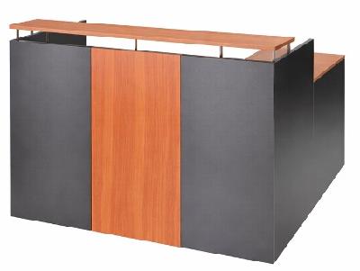 om reception counter desk 1800 x 750 x 1100mm with return, cherry/charcoal 