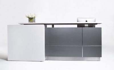 calvin reception counter in 2 pack finish with stone hob - 2100 x 950 x 1150 - white feature on rhs