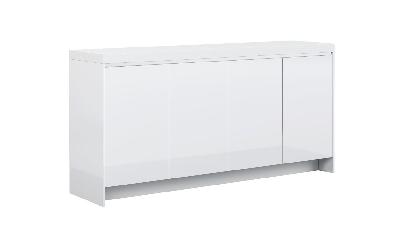 high gloss white counter credenza with stone top and 2 pack finish