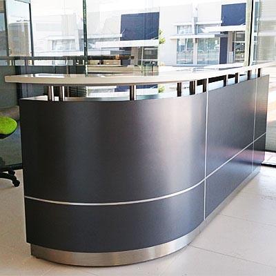 executive reception counter right-hand curve 2750 x 950 x 1150mm metallic grey 
