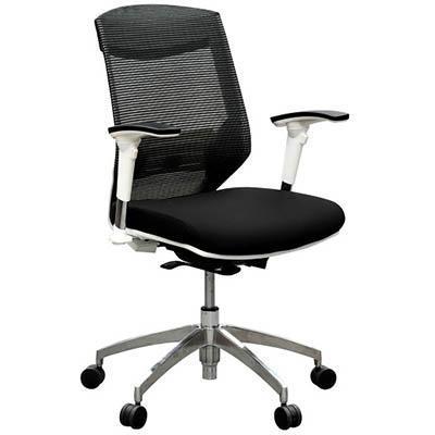 vogue task chair medium mesh back arms black seat white frame aluminium base 