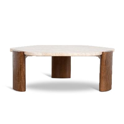 larisa 100cm travertine coffee table - walnut