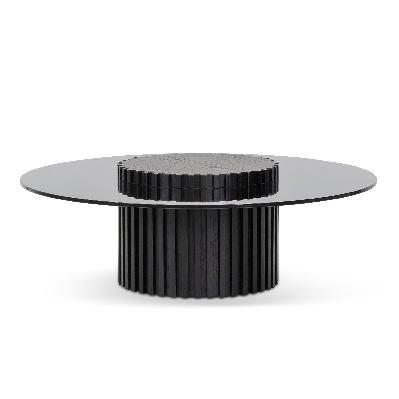 lamar 1.1m round glass coffee table - black