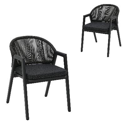set of 2 - olvian dark grey rattan outdoor dining chair - dark grey cushion