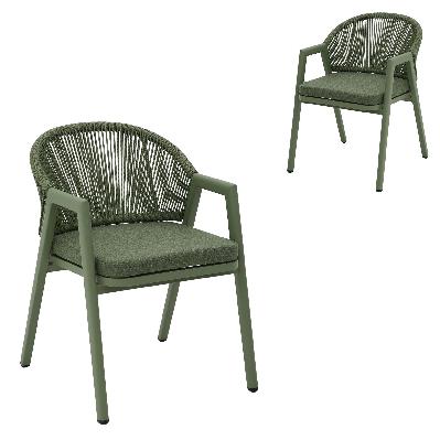 set of 2 - olvian green rattan outdoor dining chair - sand green cushion