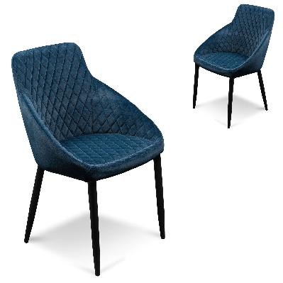 set of 2 - rolf dining chair - navy blue velvet in black legs 
