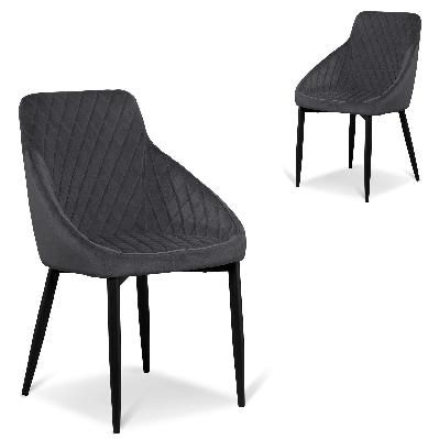 set of 2 - rolf dining chair - grey velvet in black legs 