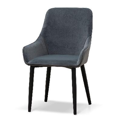 set of 2 - acosta dining chair - grey velvet in black legs 