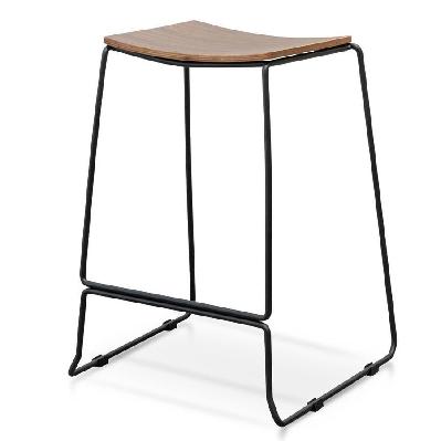 Apollo Bar Stool With Walnut Timber Seat - Black Frame 