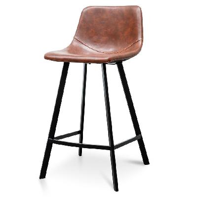 set of 2 - duke 65cm bar stool - cinnamon brown pu leather 