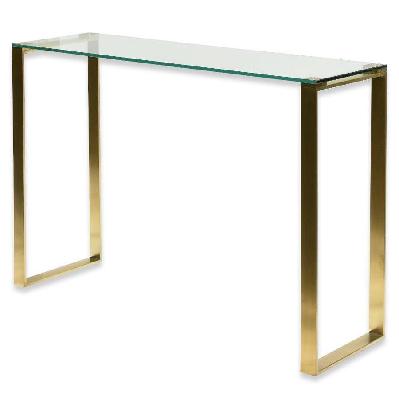 freder glass console table - brushed gold base 