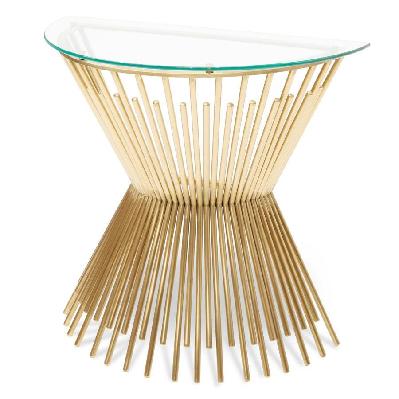 sassy round glass console table - brushed gold base 