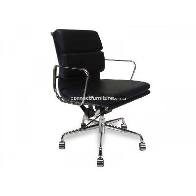 ashton low back office chair - black leather - with arms 