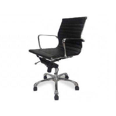 veera low back office chair - black leather - with arms 