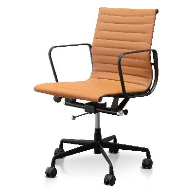 floyd low back office chair - saddle tan in black frame - with arms 