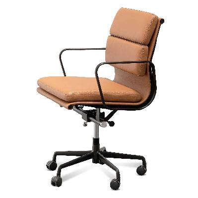 ashton low back office chair - saddle tan in black frame - with arms 