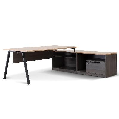 cuevas 1.8m right return office desk - black with natural top - corner 