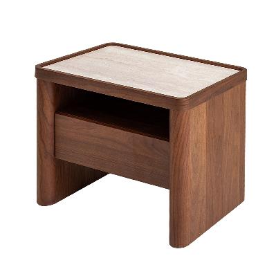 modesta glass top bedside table - walnut