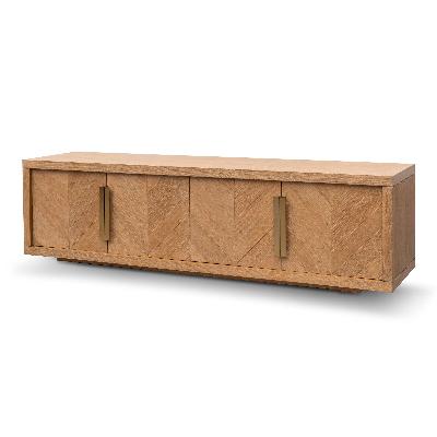miriam 1.8m tv entertainment unit - dusty oak with gold handle