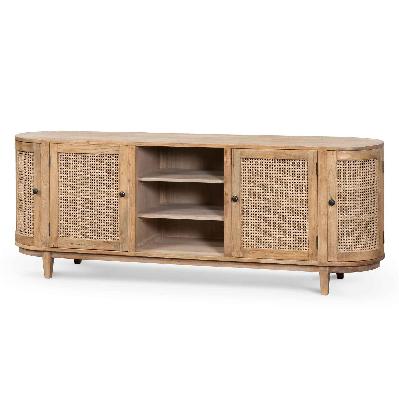obrien 2.1m sideboard unit - natural with rattan doors 