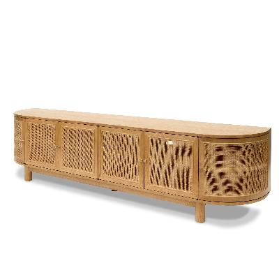 ibarra 2.2m rattan doors tv entertainment unit - natural oak 