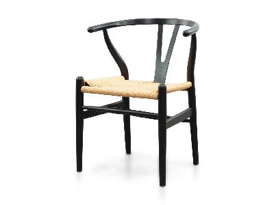 set of 2 - harper wooden dining chair - black - natural seat 