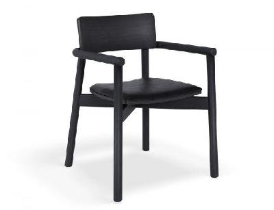 andi wooden armchair black ash upholstered seat - with vintage tan vegan leather cushion 