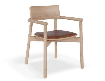 andi wooden armchair natural ash upholstered seat - with vintage tan vegan leather cushion 