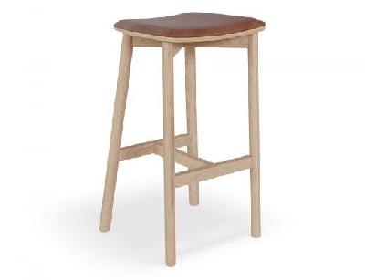 andi wooden bar stool backless natural upholstered seat - 66cm seat height vintage black vegan leather seat pad 