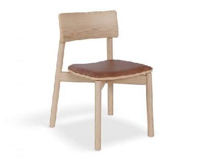 andi wooden dining chair natural ash upholstered seat - white vegan leather seat pad 