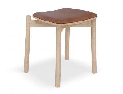 andi wooden low stool natural upholstered seat - white vegan leather seat pad 
