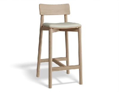 andi wooden bar stool autumn walnut upholstered seat - 66cm seat height white vegan leather seat pad 