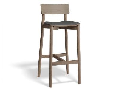 andi wooden bar stool autumn walnut upholstered seat - 75cm seat height storm grey fabric seat pad 