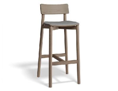 andi wooden bar stool autumn walnut upholstered seat - 75cm seat height cloud grey fabric seat pad 