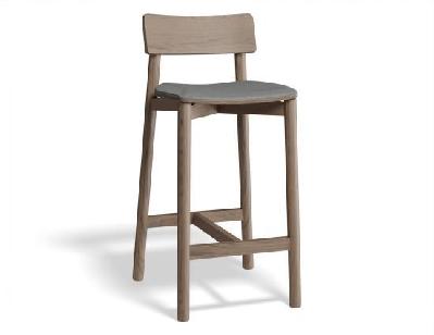 andi wooden bar stool autumn walnut upholstered seat - 66cm seat height cloud grey fabric seat pad 