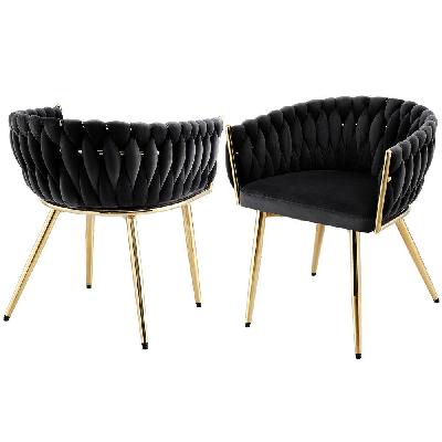 1 set of 2 dining chairs velvet armchair black