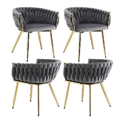 1 set of 4 dining chairs velvet armchair grey