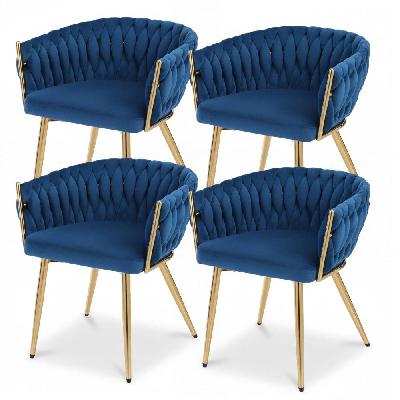 1 set of 4 dining chairs velvet weaving armchair blue
