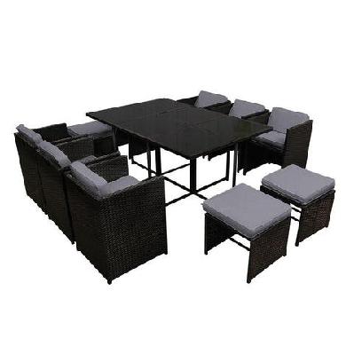 11 piece pe wicker outdoor dining set - black